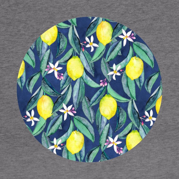 When Life Gives You Lemons - watercolor lemons on dark blue by micklyn